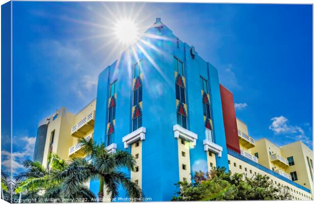 Art Deco Buildings Sun Beams Miami Beach Florida Canvas Print by William Perry
