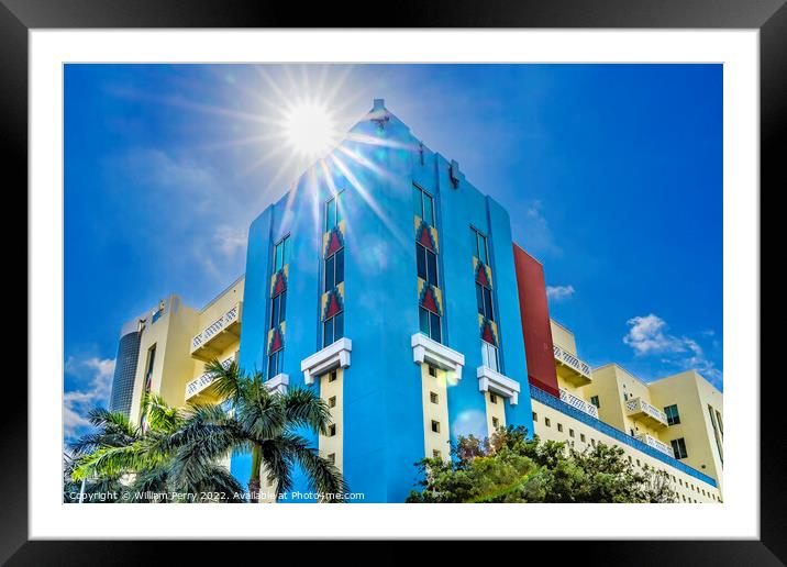 Art Deco Buildings Sun Beams Miami Beach Florida Framed Mounted Print by William Perry