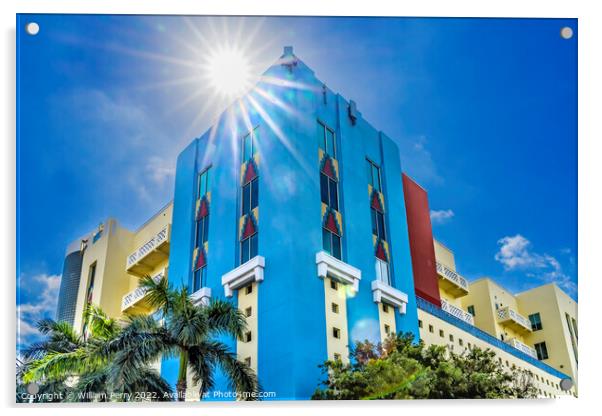 Art Deco Buildings Sun Beams Miami Beach Florida Acrylic by William Perry
