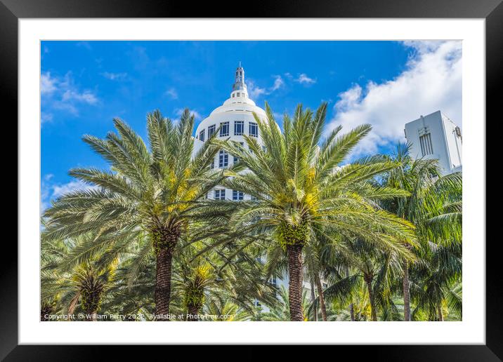 Palm Trees Art Deco Buildings Miami Beach Florida Framed Mounted Print by William Perry