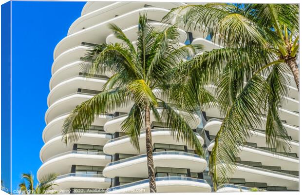 Palm Trees White Art Deco Building Miami Beach Florida Canvas Print by William Perry