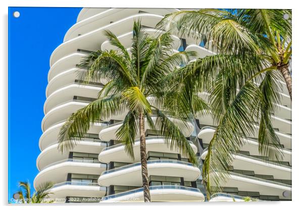 Palm Trees White Art Deco Building Miami Beach Florida Acrylic by William Perry