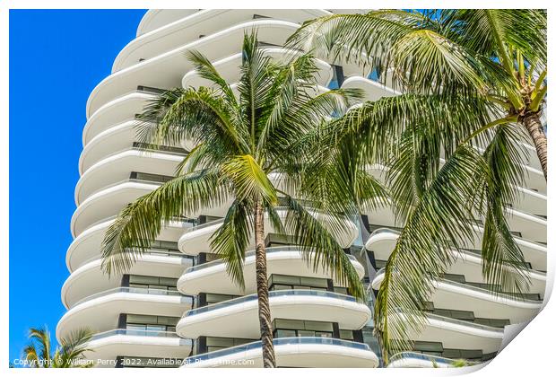 Palm Trees White Art Deco Building Miami Beach Florida Print by William Perry