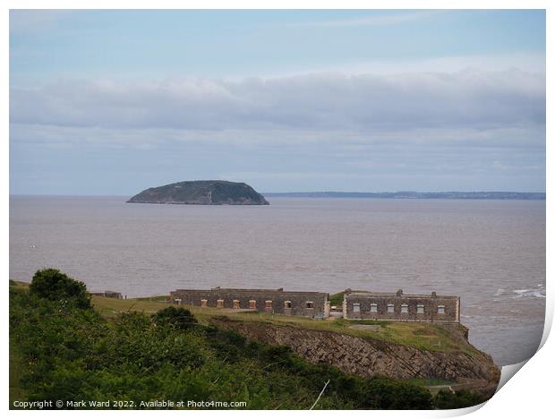 Brean Down Fort with Steep Holm Island. Print by Mark Ward