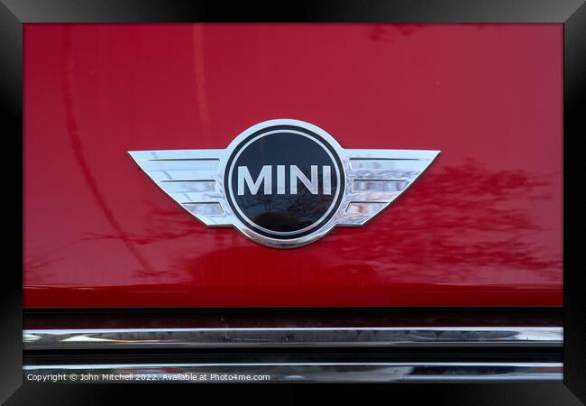 Mini Cooper hood badge Framed Print by John Mitchell