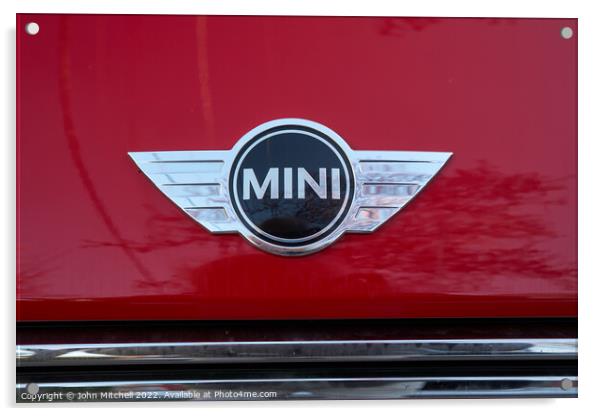 Mini Cooper hood badge Acrylic by John Mitchell