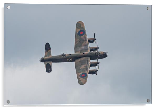 Majestic Lancaster Bomber Over Clouds Acrylic by Alan Tunnicliffe