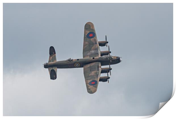 Majestic Lancaster Bomber Over Clouds Print by Alan Tunnicliffe