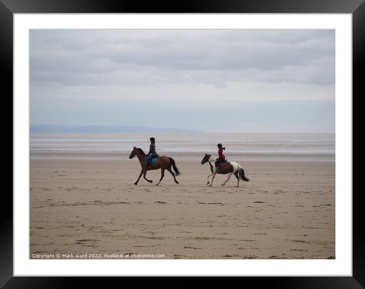 Horseriding on Berrow Beach. Framed Mounted Print by Mark Ward