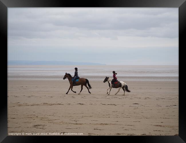 Horseriding on Berrow Beach. Framed Print by Mark Ward