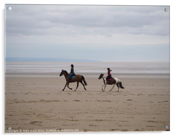 Horseriding on Berrow Beach. Acrylic by Mark Ward