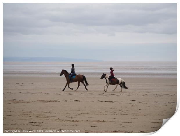 Horseriding on Berrow Beach. Print by Mark Ward