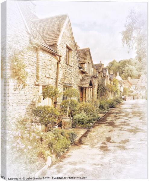 Castle Combe Cottages With Honey coloured Cotswolds Stone Canvas Print by Julie Gresty