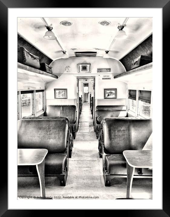 Interior of Old Steam Train Carriage Tenterfield Rattler Tenterfield New South Wales Australia in Black & White Framed Mounted Print by Julie Gresty