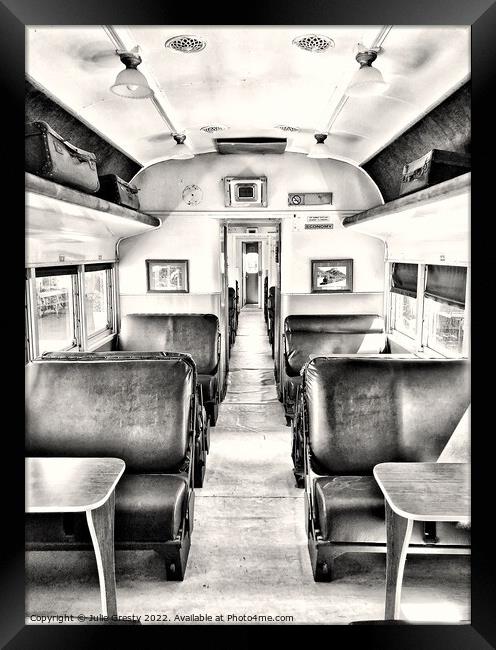 Interior of Old Steam Train Carriage Tenterfield Rattler Tenterfield New South Wales Australia in Black & White Framed Print by Julie Gresty
