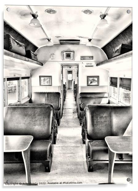 Interior of Old Steam Train Carriage Tenterfield Rattler Tenterfield New South Wales Australia in Black & White Acrylic by Julie Gresty