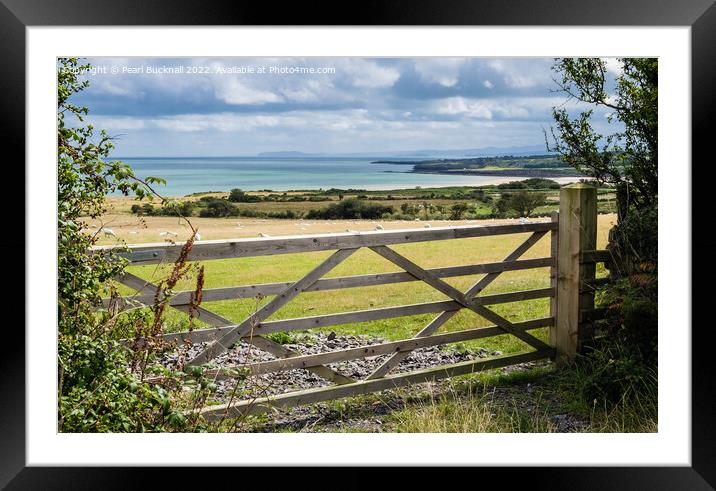 Farm Gate to Countryside on Welsh Coast Anglesey Framed Mounted Print by Pearl Bucknall