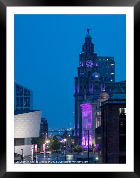 Night time at Liverpool waterfront Framed Mounted Print by George Robertson