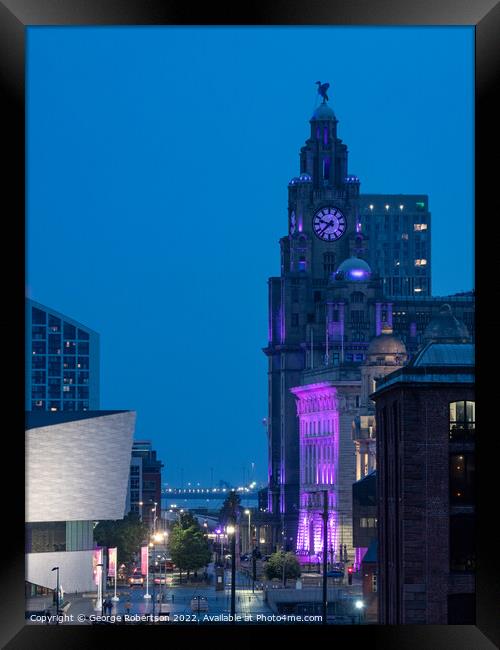 Night time at Liverpool waterfront Framed Print by George Robertson