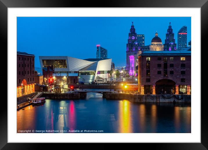 Liverpool Waterfront at night Framed Mounted Print by George Robertson
