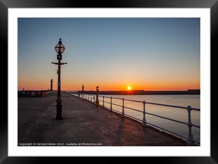 Sunrise on Whitby Pier Framed Mounted Print by Richard Perks