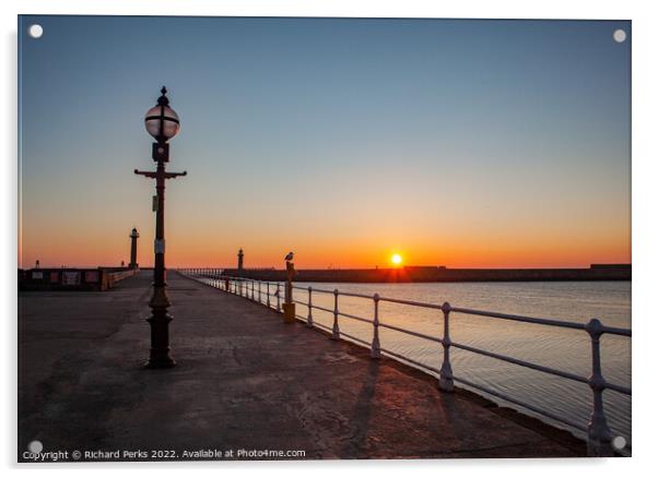 Sunrise on Whitby Pier Acrylic by Richard Perks