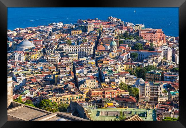 Naples City Aerial View Cityscape In Italy Framed Print by Artur Bogacki