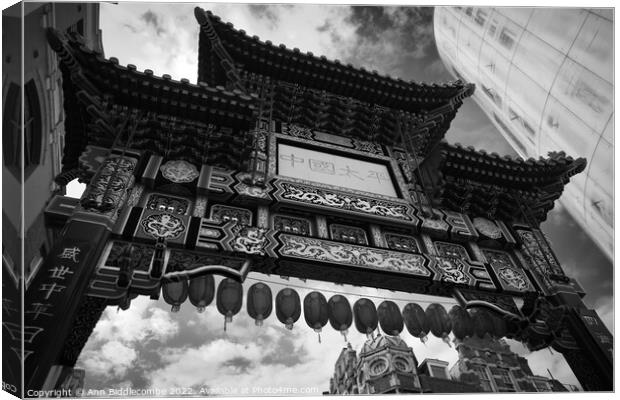China town in London in monochrome Canvas Print by Ann Biddlecombe