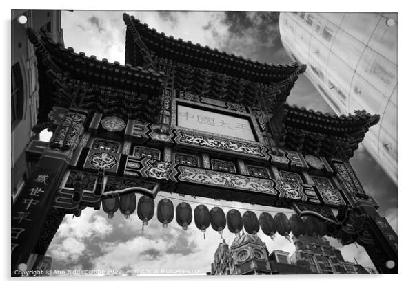 China town in London in monochrome Acrylic by Ann Biddlecombe