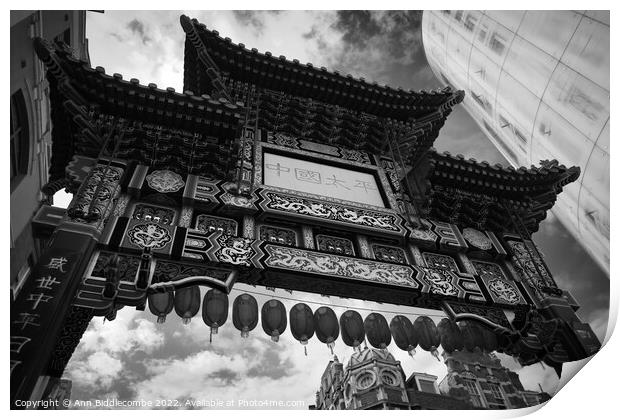 China town in London in monochrome Print by Ann Biddlecombe