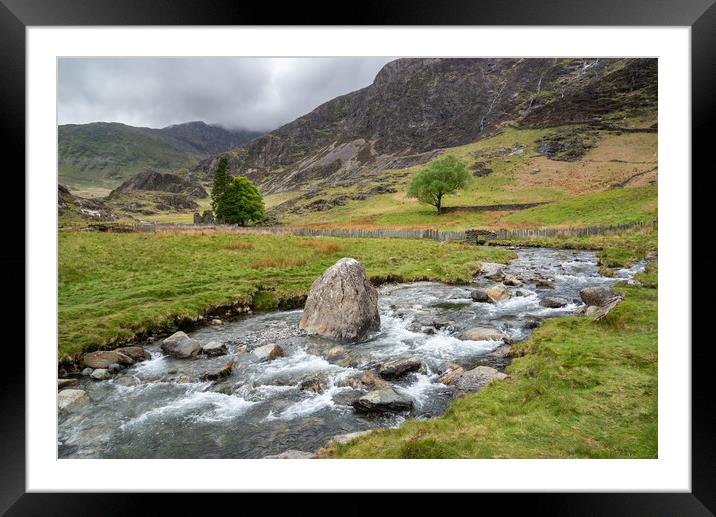 Mountain stream at Cwm Llan, Snowdonia, North Wales Framed Mounted Print by Andrew Kearton