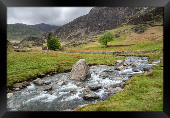 Mountain stream at Cwm Llan, Snowdonia, North Wales Framed Print by Andrew Kearton