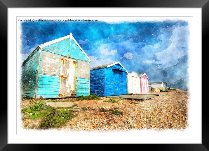 Beach Huts at Hastings Framed Mounted Print by Helen Hotson