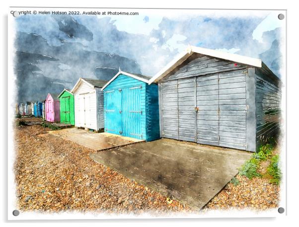Beach Huts at Hastings Acrylic by Helen Hotson
