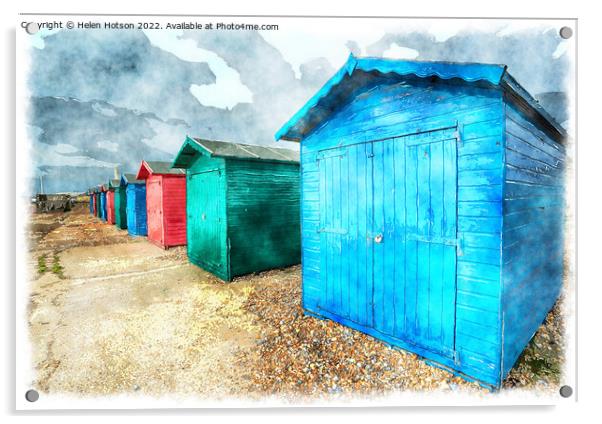 Beach Huts in Hastings Acrylic by Helen Hotson