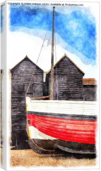Fisherman's Net Huts at Hastings Painting Canvas Print by Helen Hotson