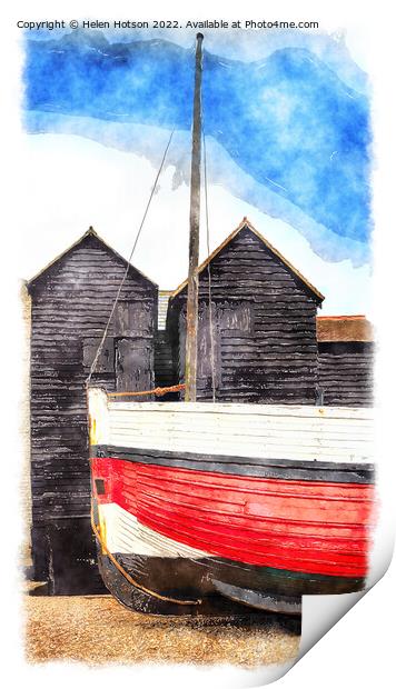 Fisherman's Net Huts at Hastings Painting Print by Helen Hotson