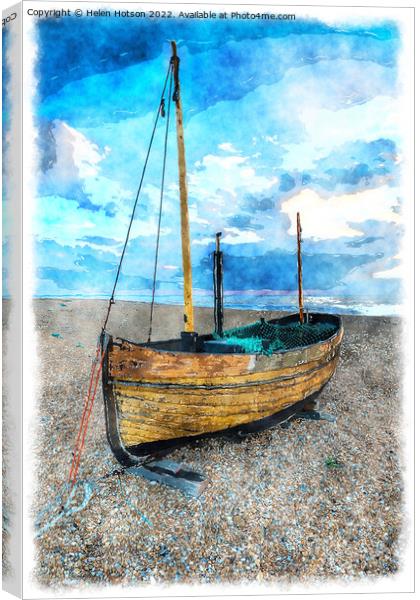 Sailing Boat on a Beach Canvas Print by Helen Hotson