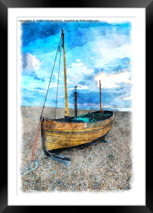 Sailing Boat on a Beach Framed Mounted Print by Helen Hotson