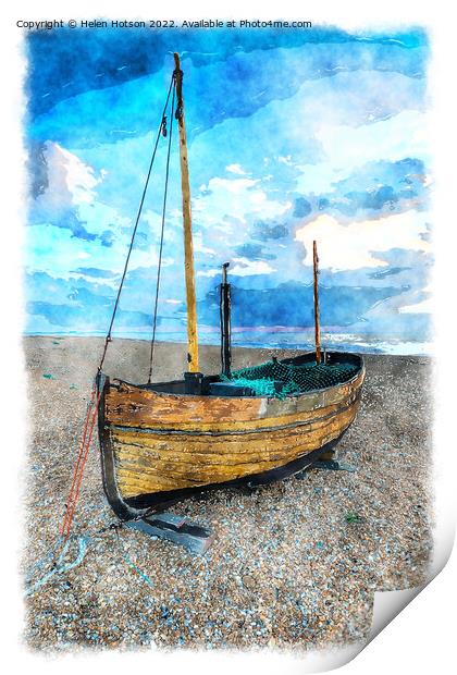 Sailing Boat on a Beach Print by Helen Hotson