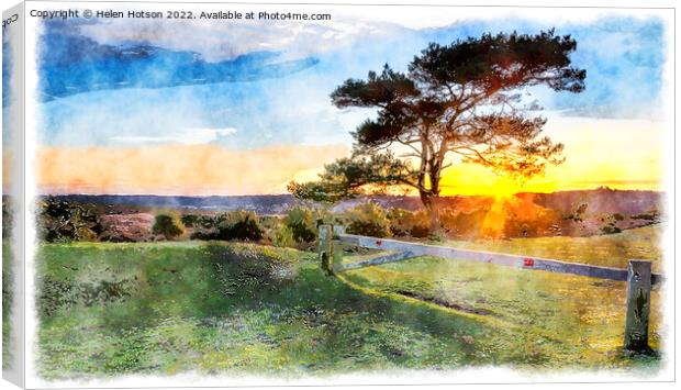Sunset at Bratley View in the New Forest Painting Canvas Print by Helen Hotson