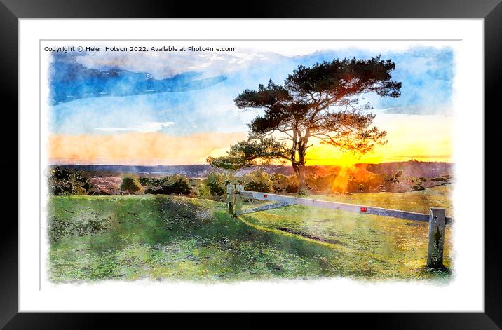 Sunset at Bratley View in the New Forest Painting Framed Mounted Print by Helen Hotson