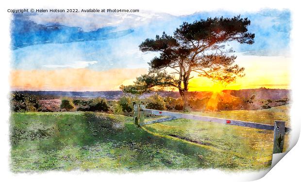 Sunset at Bratley View in the New Forest Painting Print by Helen Hotson