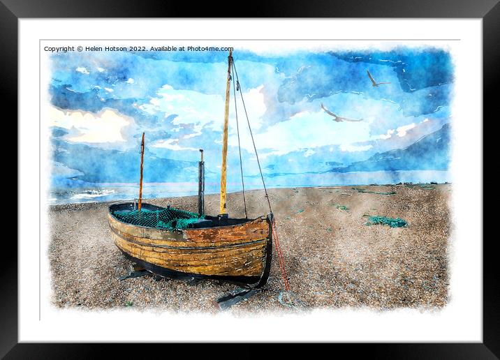 Sailing Boat on a Beach Painting Framed Mounted Print by Helen Hotson