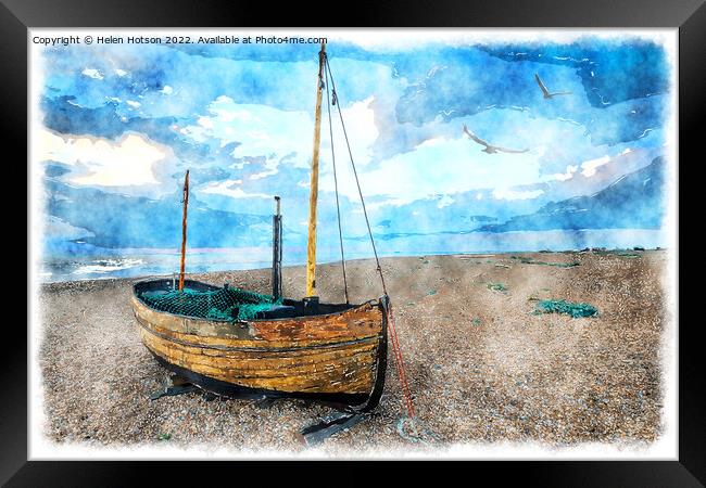 Sailing Boat on a Beach Painting Framed Print by Helen Hotson