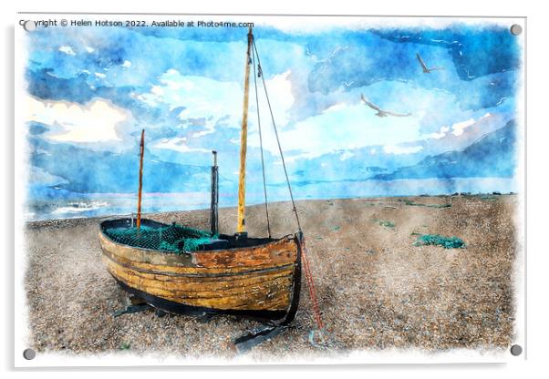 Sailing Boat on a Beach Painting Acrylic by Helen Hotson