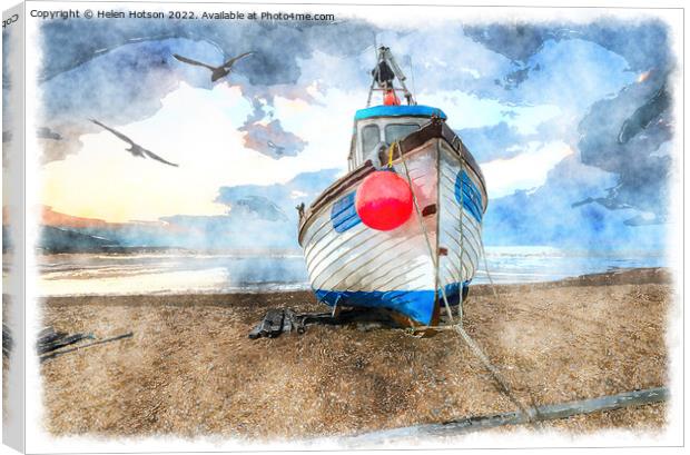 Fishing Boat on the Beach in Kent Painting Canvas Print by Helen Hotson