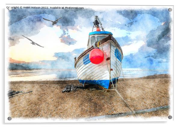 Fishing Boat on the Beach in Kent Painting Acrylic by Helen Hotson