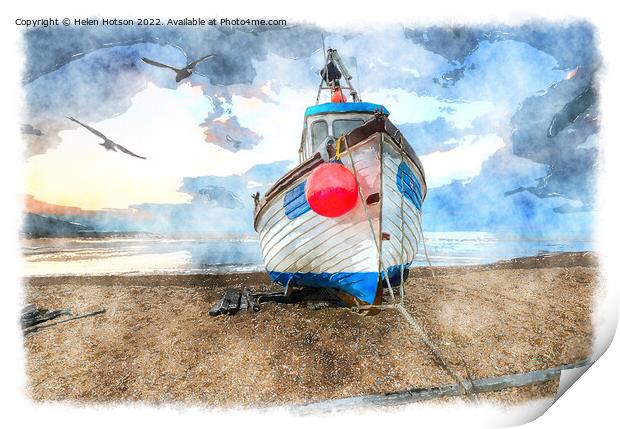 Fishing Boat on the Beach in Kent Painting Print by Helen Hotson