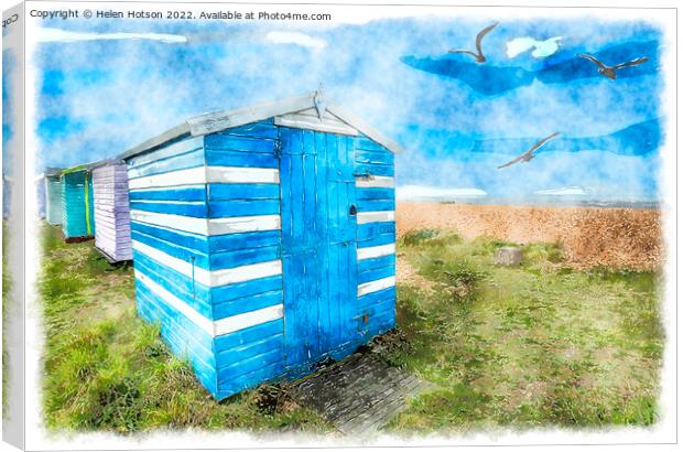 Beach Huts in Kent Painting Canvas Print by Helen Hotson